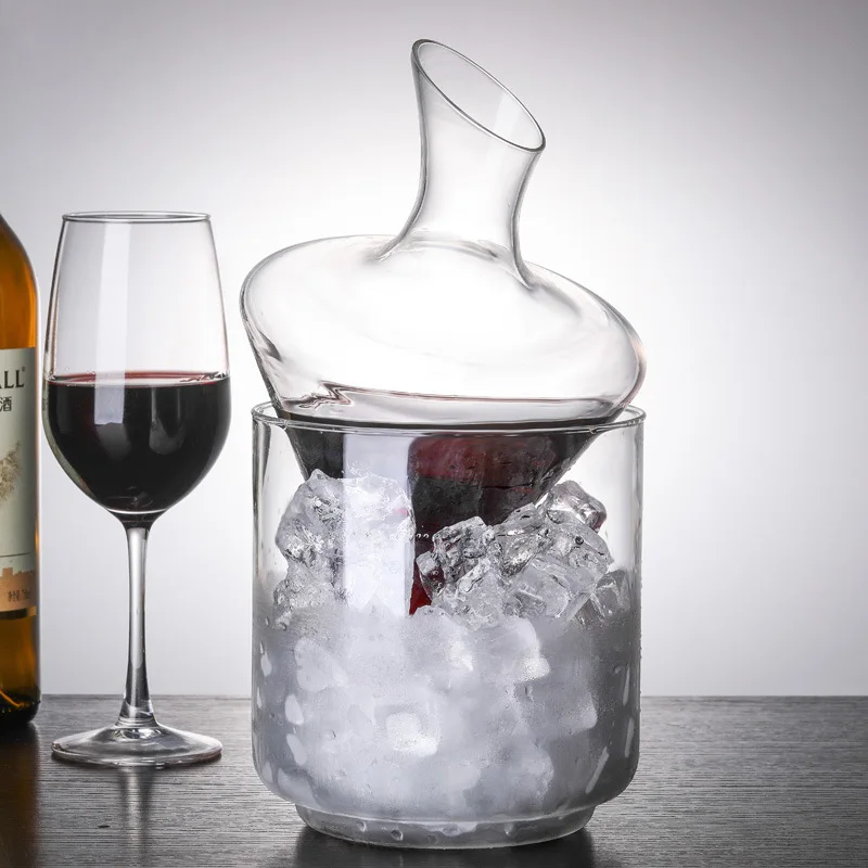 

1000ml Drum Type Wine Decanter with Ice Bucket, Lead-free, Hand Blown Crystal Wine Glass, Fast Rotating, Whiskey Decanter