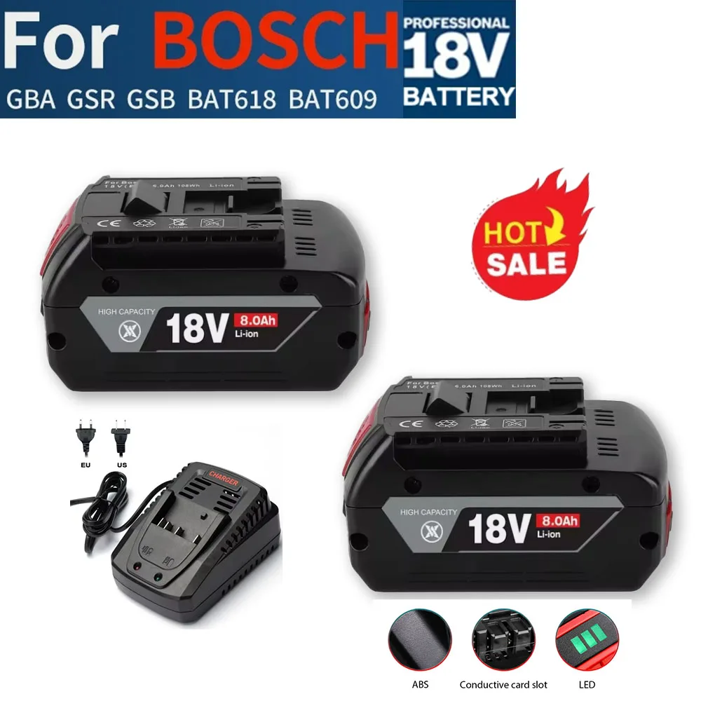 

Original for Bosch 18V 6.0Ah Battery Electric Drill Rechargeable Li-ion Battery BAT609 BAT609G BAT618 BAT618G BAT614 + 1Charger