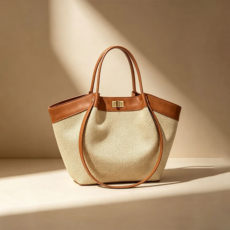 

French Style Luxury Tote Bag High-end Versatile Color-blocked Handbag Simple Commuter Shoulder Bag Large Capacity Bucket Bags