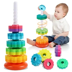 Montessori rotante arcobaleno torre bambino impilabile Puzzle giocattoli sicurezza e protezione ambientale giocattoli colorati per bambini