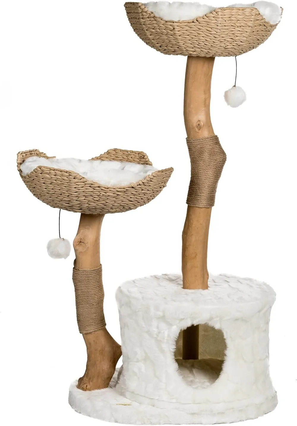 MAU Modern Cat Tree Tower for Large Cats Real Branch Luxury Cat Condo Wood Scratching Tree Cat Lover Gifts