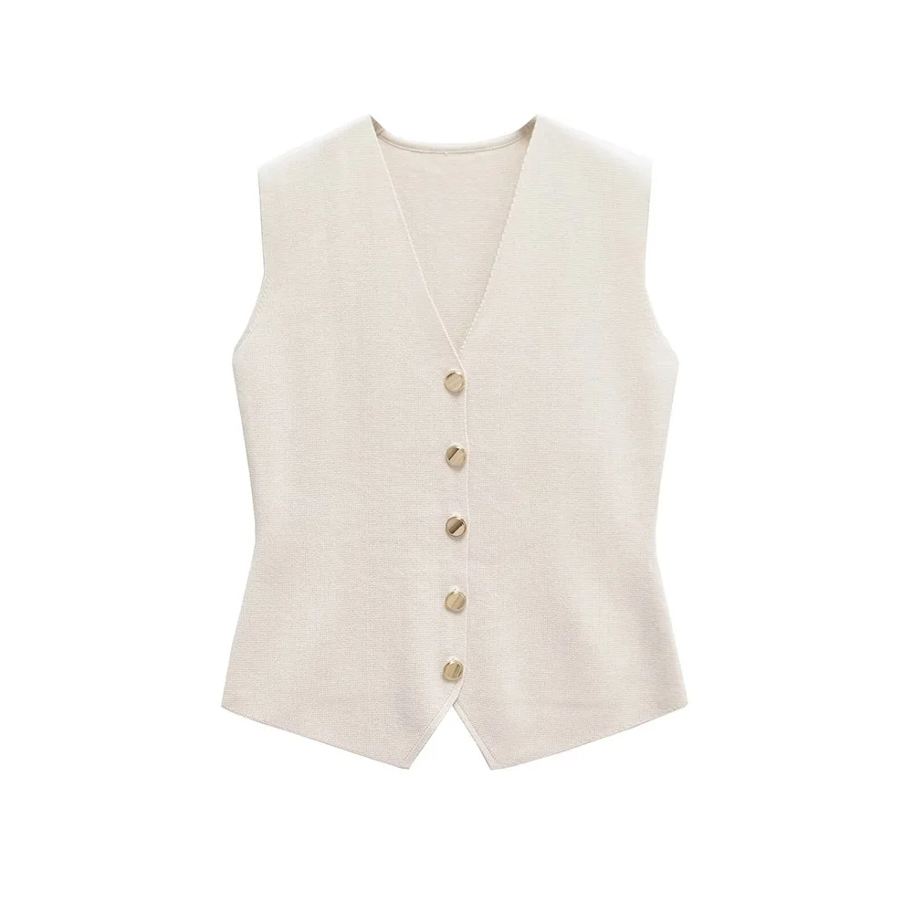 

2025 new women's clothing casual elegant design sense European and American retro style without decoration knitted vest
