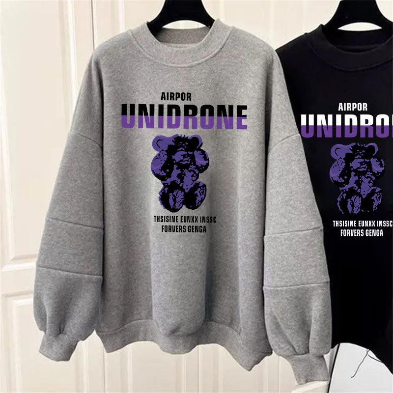 Sweat-shirt à col rond en velours épais pour femme, tendance nationale, lapin, nouvelle veste ample mi-longue, automne hiver