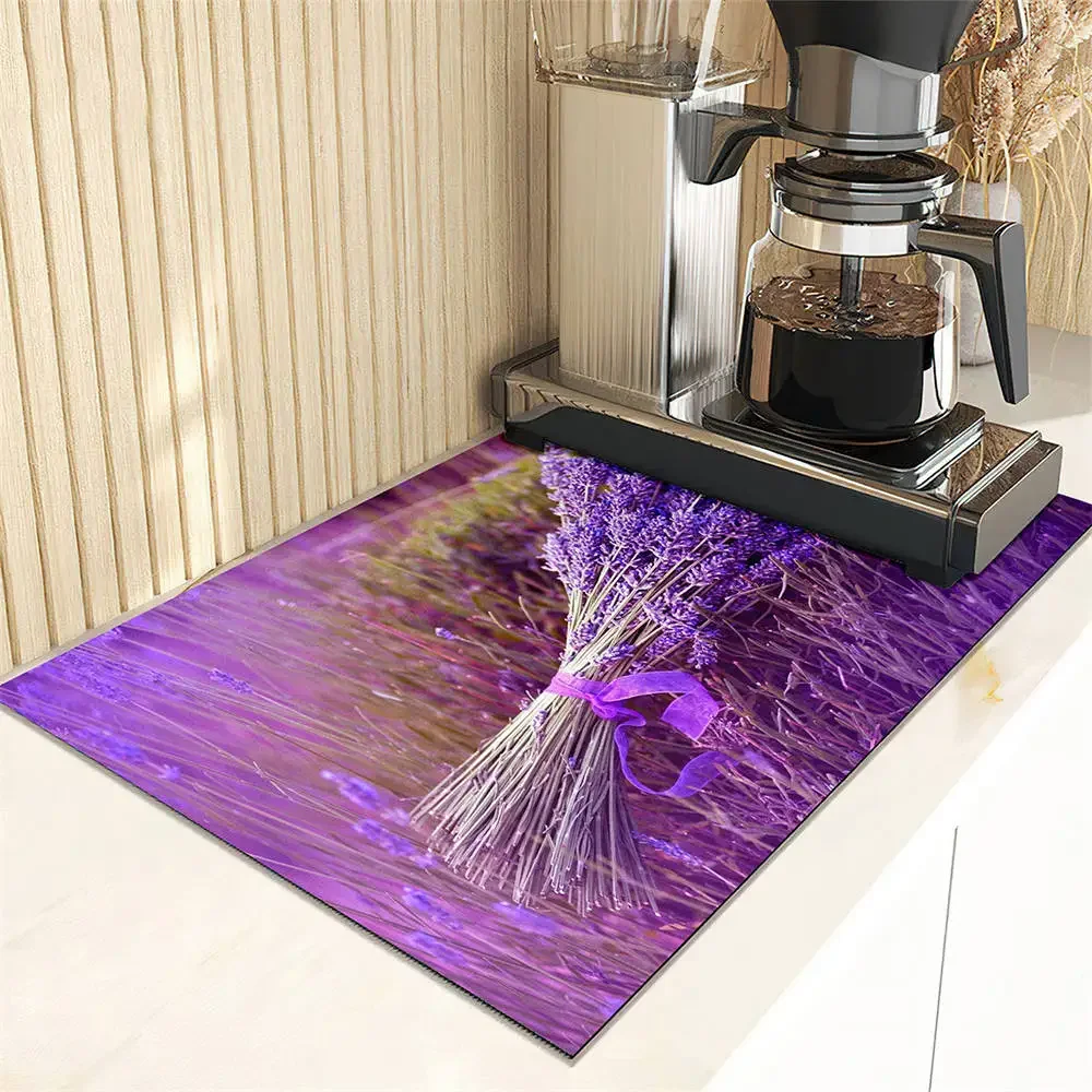 Purple Lavender Sunset Pattern Drain Pad Absorbent Dish Drying Mat Non-Slip Anti-mildew Counter Top Mat Sink Dish Draining Mat