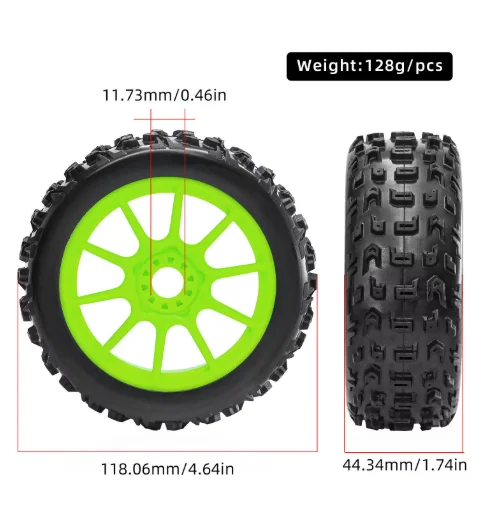 4pcs 118mm 1/8 RC Off-Road Buggy Tires Wheel 17mm Hex for ARRMA Typhon Talion  Redcat Team Losi Kyosho HPI WR8 HSP RC Car