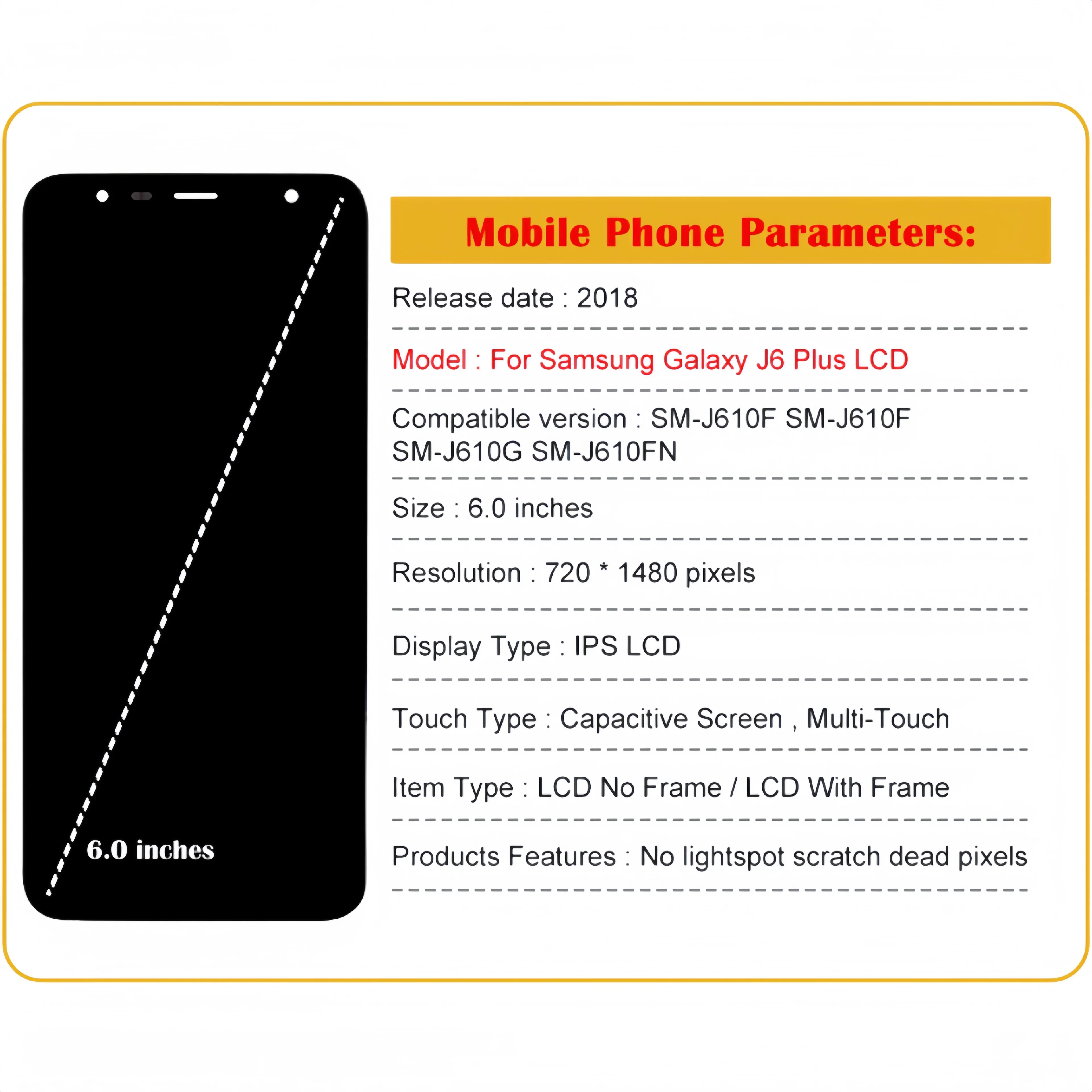 LCD Display Touch Screen Digitizer Assembly Replacement, Fit for Samsung Galaxy J6 Plus, J610, SM-J610F, J610FN, J610G