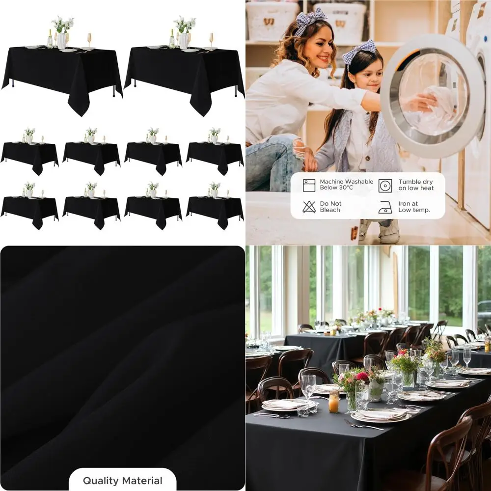 10 عبوات من مفارش المائدة المستطيلة المكونة من 10 قطع: ملابس طاولة من القماش المقاوم للبقع وخالية من التجاعيد، قابلة للغسل وقابلة لإعادة الاستخدام من البوليستر #1