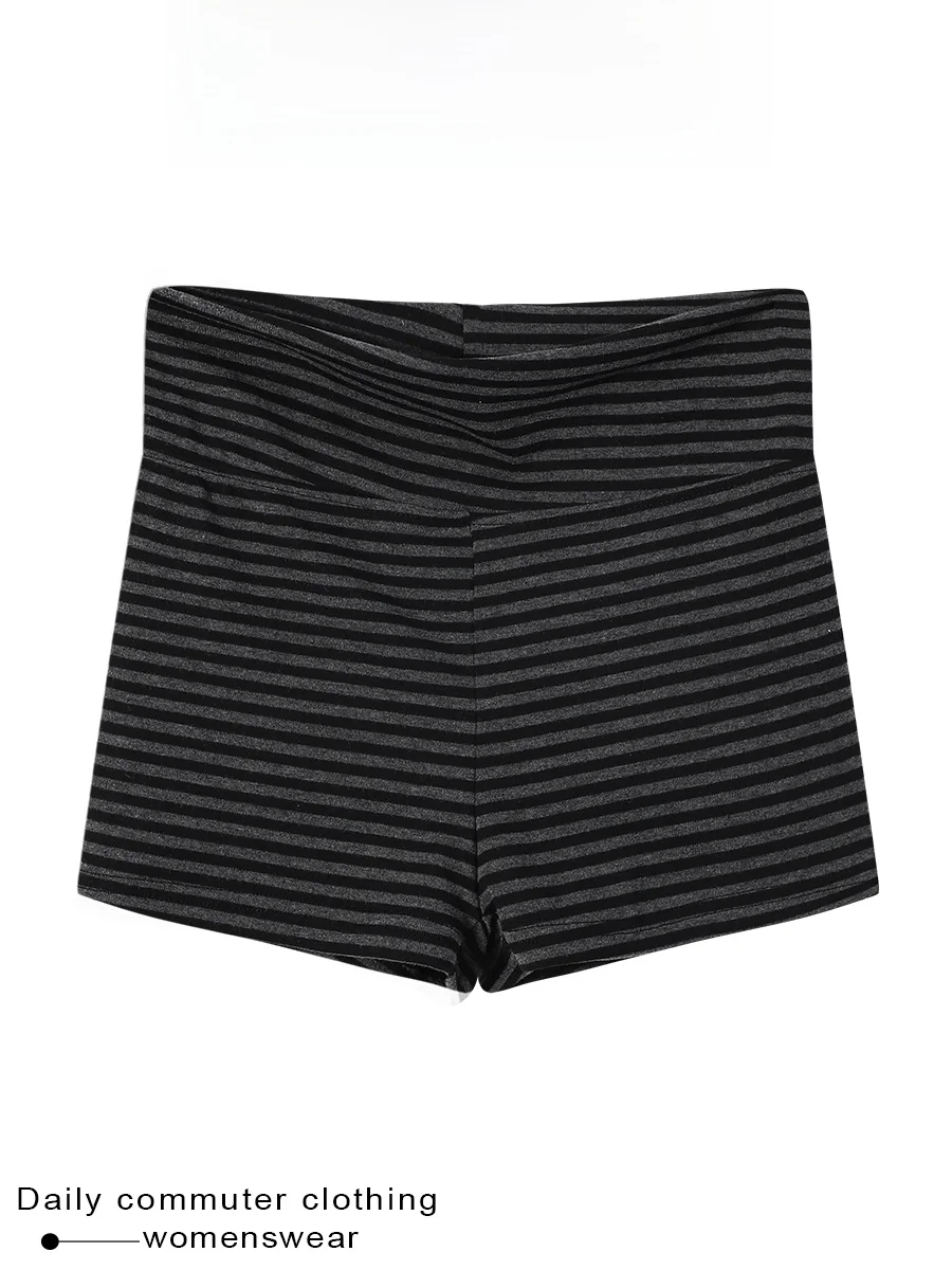 High Waist Striped Short Pants Women's Tight Fit Base Layer Pants Slimming Effect Small Size Casual Cotton Comfortable