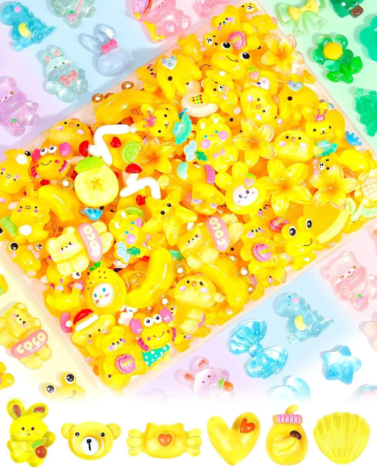 Kawaii Harz-Glitzer-Designs, leichte Ornamente, 100/200/300 Stück, DIY-Handyhüllen, Nagelschmuck, Bastelzubehör – Detail 11