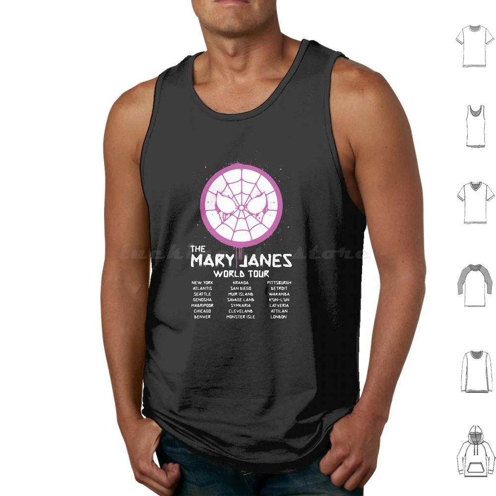 Mary Jane's World Tour Camisetas sin mangas Estampado Algodón Spidergwen Spider Gwen Gwen Stacy Spiderwoman Spider Woman Peter