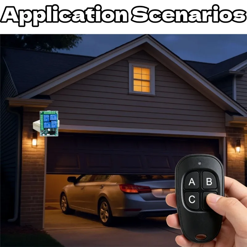433Mhz Universal Wireless Remote Control Light Switch DC 12V 4CH RF Relay Receiver 60m Range for Light/Garage Door/LED DIY
