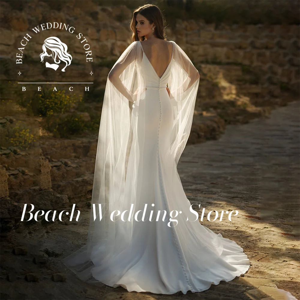 Suknia Ślubna Syrena Elegancka Satynowa Plażowa Dekolt V Bez Rękawów Bez Pleców Prosta Nowoczesna Suknia Ślubna 2025 Vestido De Novia Szyta na Miarę