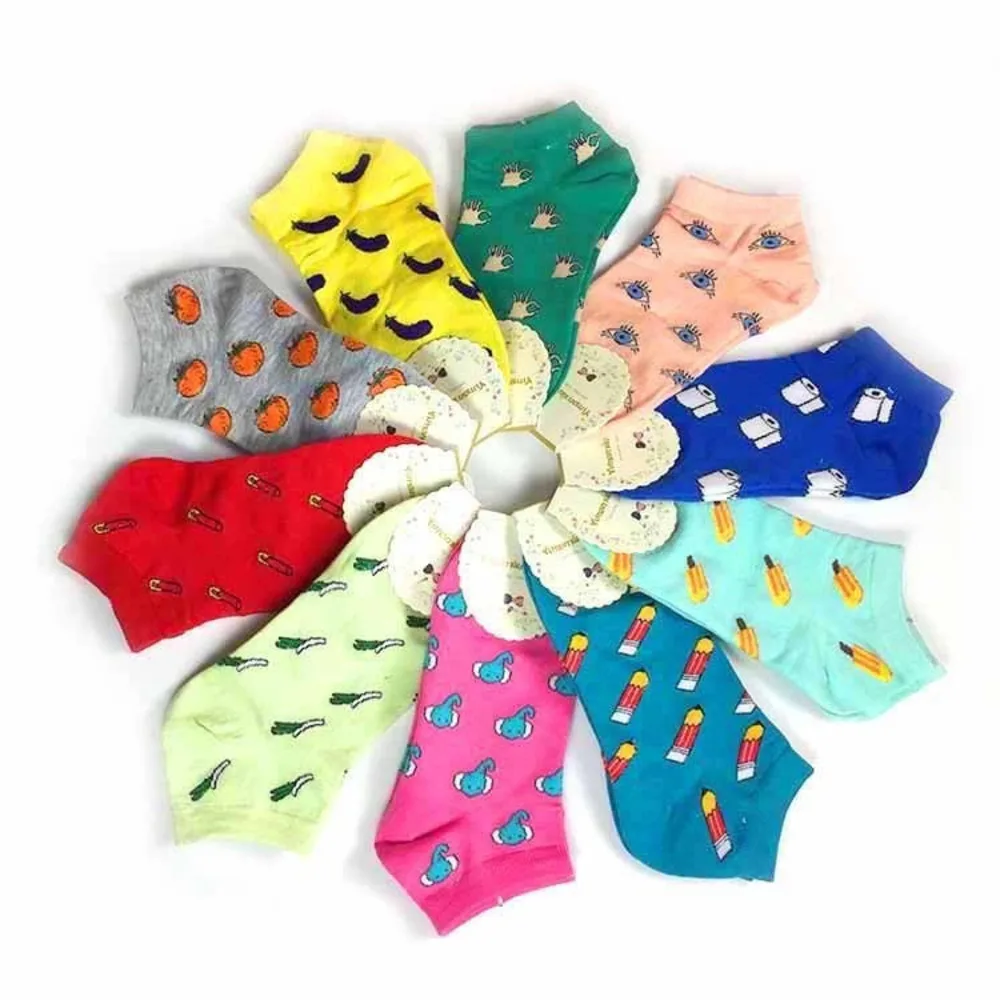 New Cute 11 fruit color love candy color cotton sock summer style women\'s socks women\'s thin sock slippers 1pair=2pcs ws186