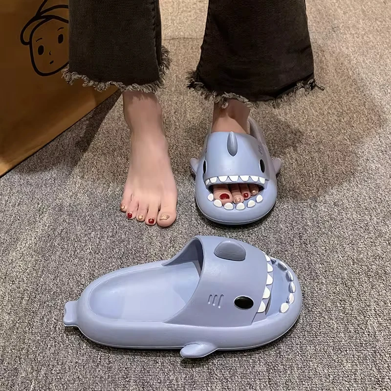 2024 Women Lovely Shark Slippers Girl Bedroom Soft Sandals Female Concise Solid Color Slides Couple Outdoor Thick EVA Flip Flops