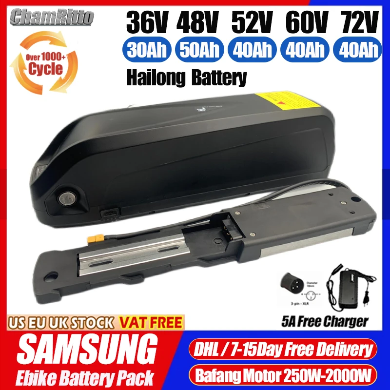 

Electric Bicycle 48V 36V 52V 30ah ebike cham-rider Hailong 60V 72V 24 20 40ah 50ah 60ah 2000w battery New Original 18650 battery