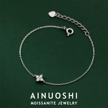 AINUOSHI Shiny 3mm Moissanite Flower Bracelet for Women Girl 925 Sterling Silver Korean INS Temperament Bracelets Jewelry Gifts