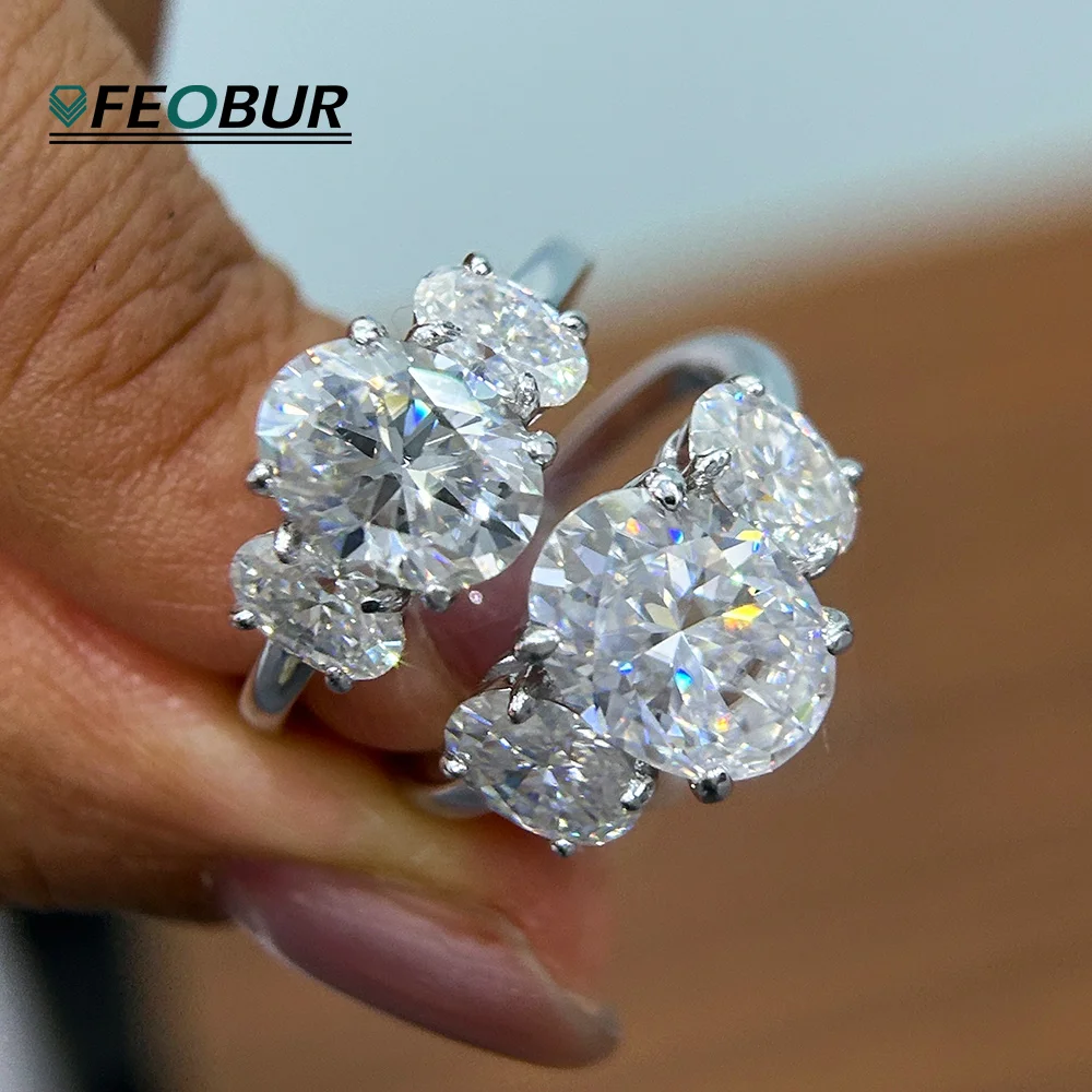

Certified 3/6cttw Oval Cut Full Moissanite Engagement Ring for Women 925 Sterling Silver 3-Stones Diamond Wedding Band Jewelry