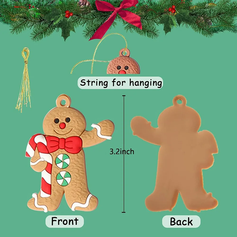 12/24/36 Pcs Gingerbread Man Ornaments for Christmas Tree Assorted Plastic Gingerbread Figurines Xmas Tree Hanging Decorations