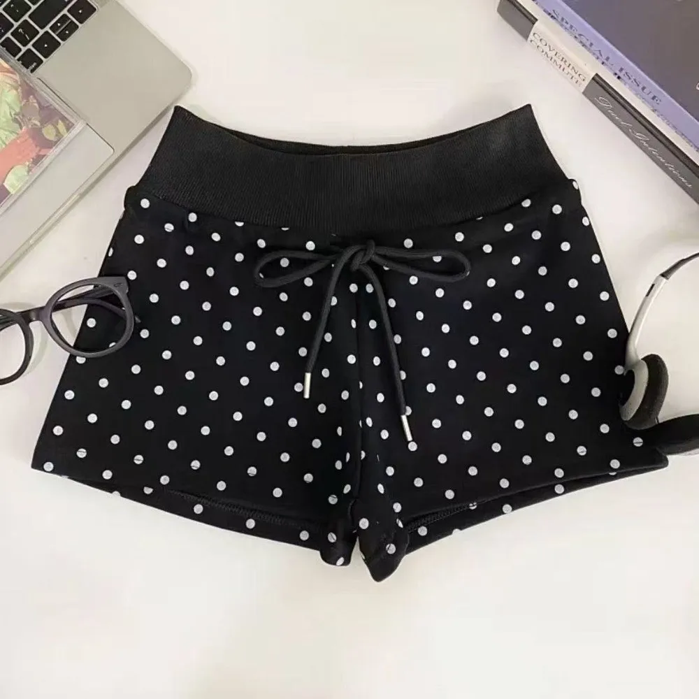 Easy Match Polka Dot Damen-Shorts mit Kordelzug an der Taille, schmale Passform, Kordelzug-Shorts, atmungsaktive Yoga-Shorts mit hoher Taille, Frühling und Sommer – Detail 7