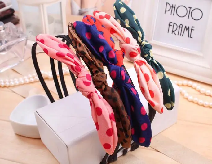 New Fashion Variety Chiffon Bowknot Polka Dot Rabbit Ears Headband