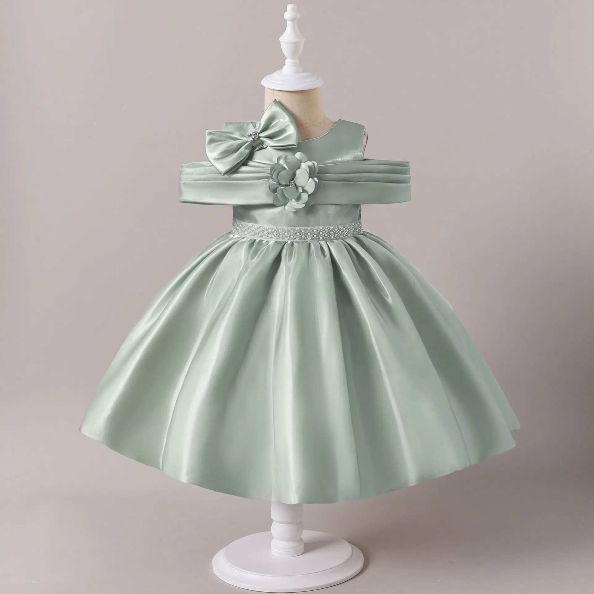 HETISO Kid Costume Satin Beading Belt Children's Girly Dresses Baby Girl Princess Birthday Festive Ball Gown 2-5 Years