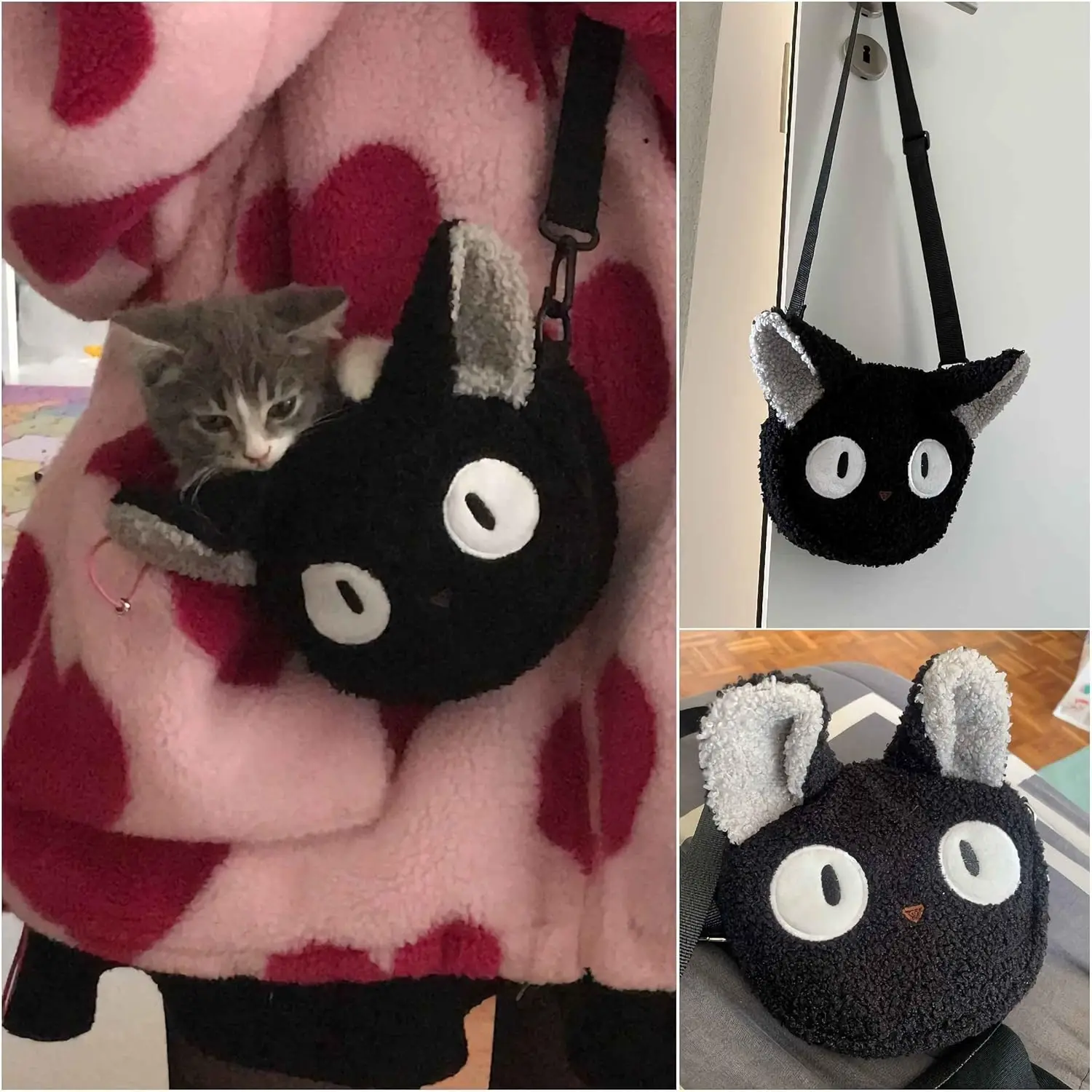 

Cute Cat Purse Kawaii Anime Crossbodybag Cat Themed Gifts for Girls Mini Novelty Shoulderbag Fluffy Plush Small Bag