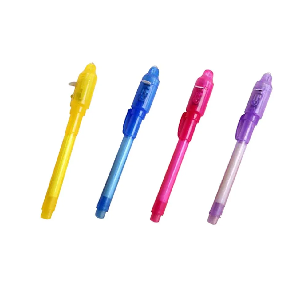 

4 Pcs Invisible Ink Pen UV Light Marker Highlighters Anti-counterfeiting Security Fun Activities Write On T-shirts Paper