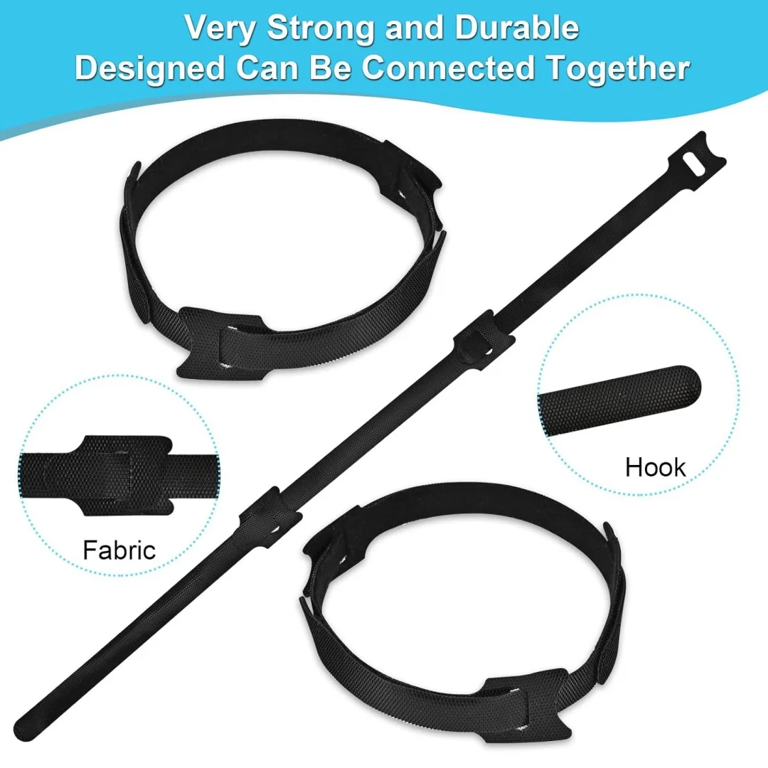 100pac of reusable adjustable hook and loop ties，durable for home and office use，fast bundling, easy to reuse，and no wire damage
