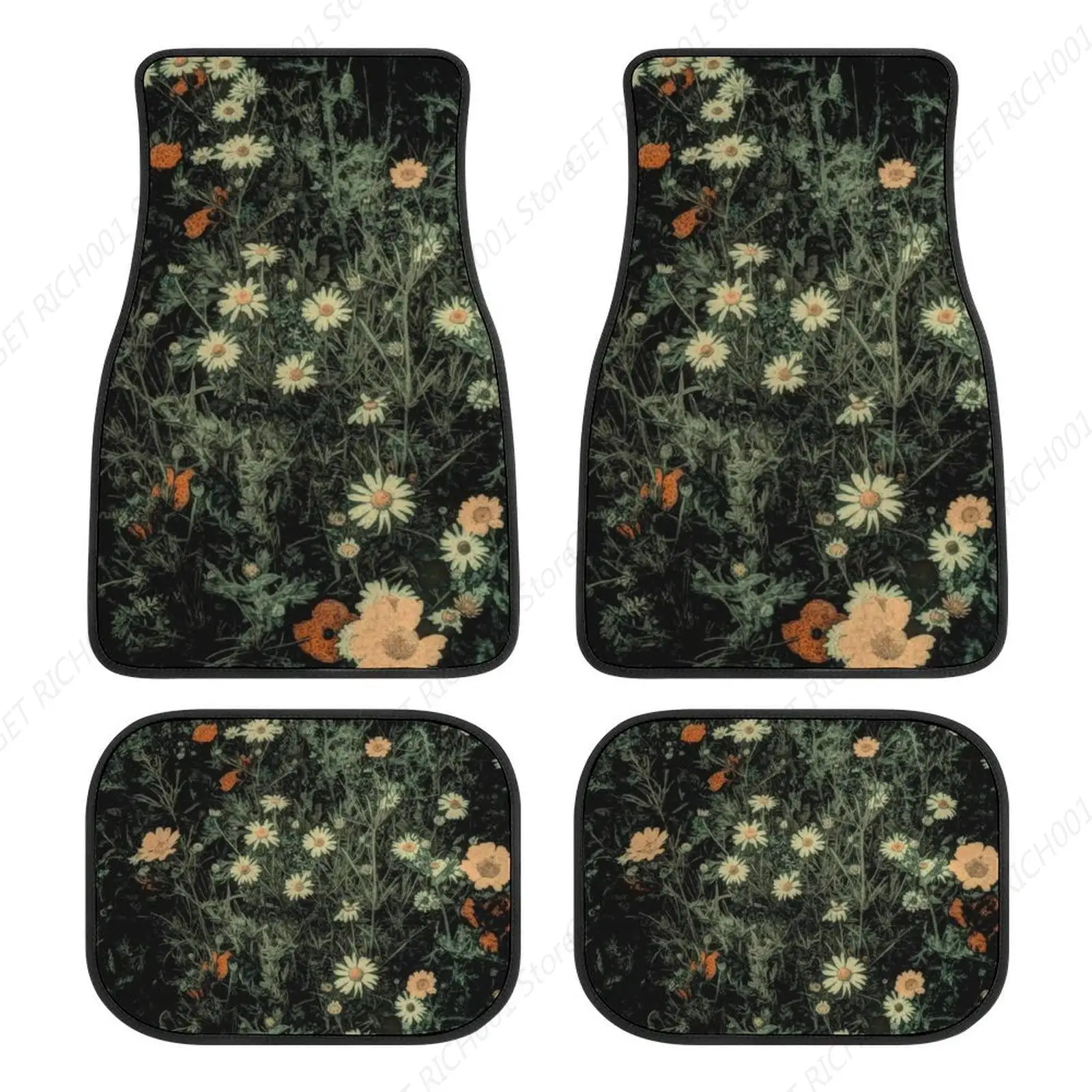 

Alfombras Bohemias Con Margaritas Blancas Y Flores Silvestres, Flores Negras, 4 Piezas, Juegos Alfombras Para El Suelo L Coche,