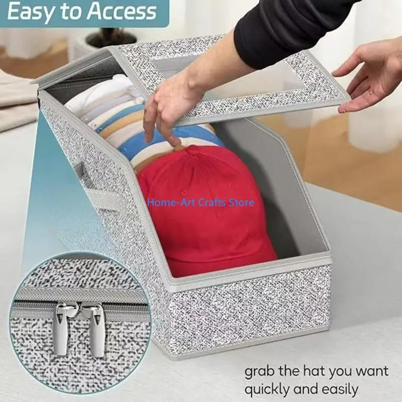 Y3NA Clear View Caps Storage Organiser Zippered Lid Hard Shell Case Space Efficient Stacking System For Baseball Hats