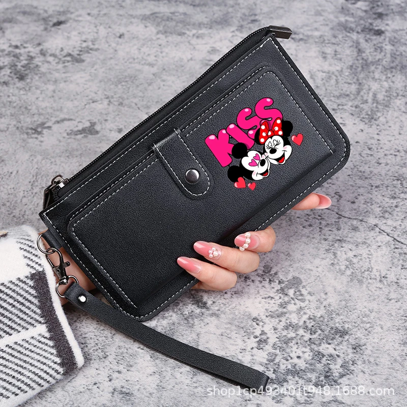 Women Long Wallet Mickey Minnie Mouse Credit Card Holder Pu Leather Coin Purse Female Fashion Money Clip Small Pocket Bag Pouch