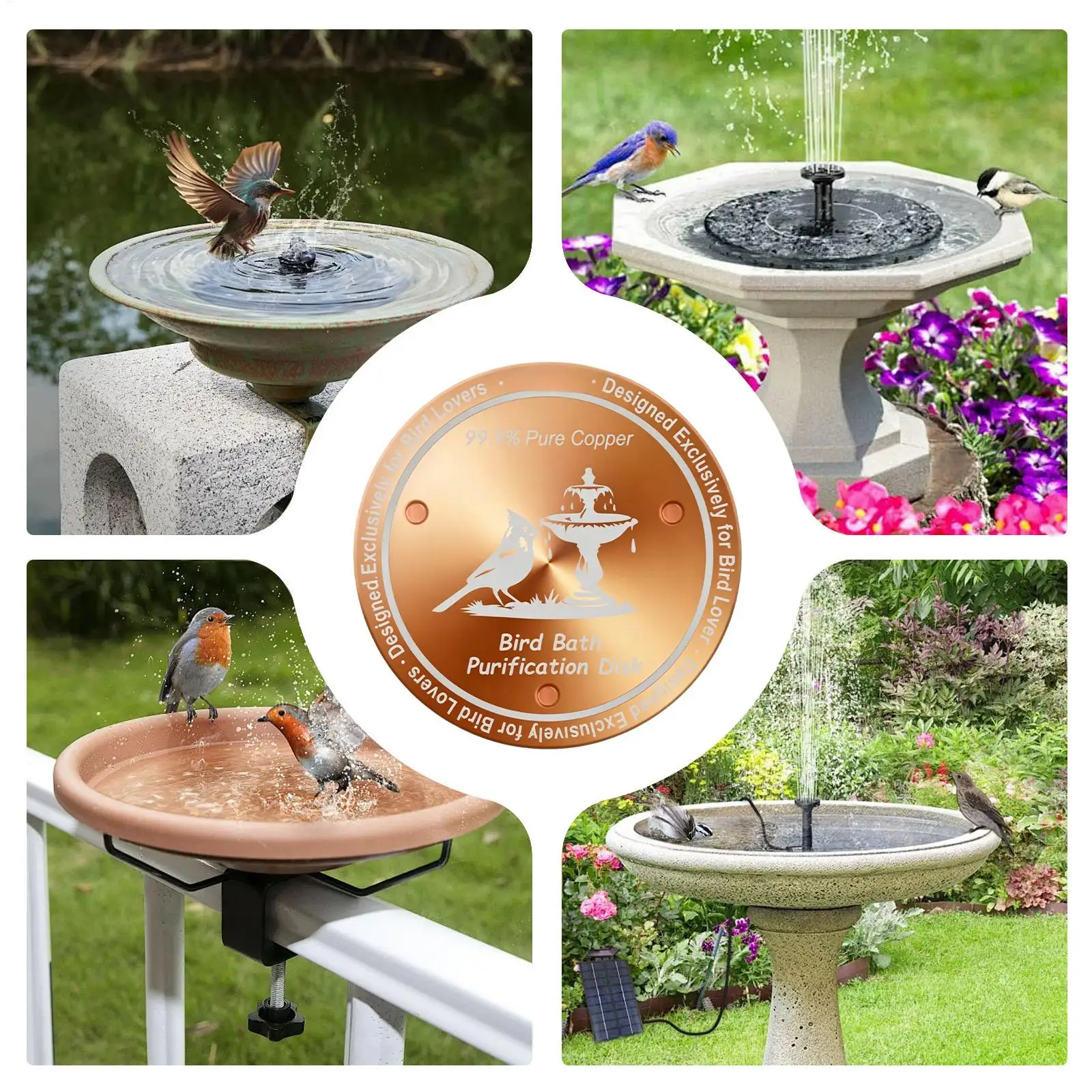 Bird Bath Copper Round Natural Cleaner Copper Plate For Bird Bath Bowls For Solar Heated Concrete Ceramic Large Fountain Outdoor