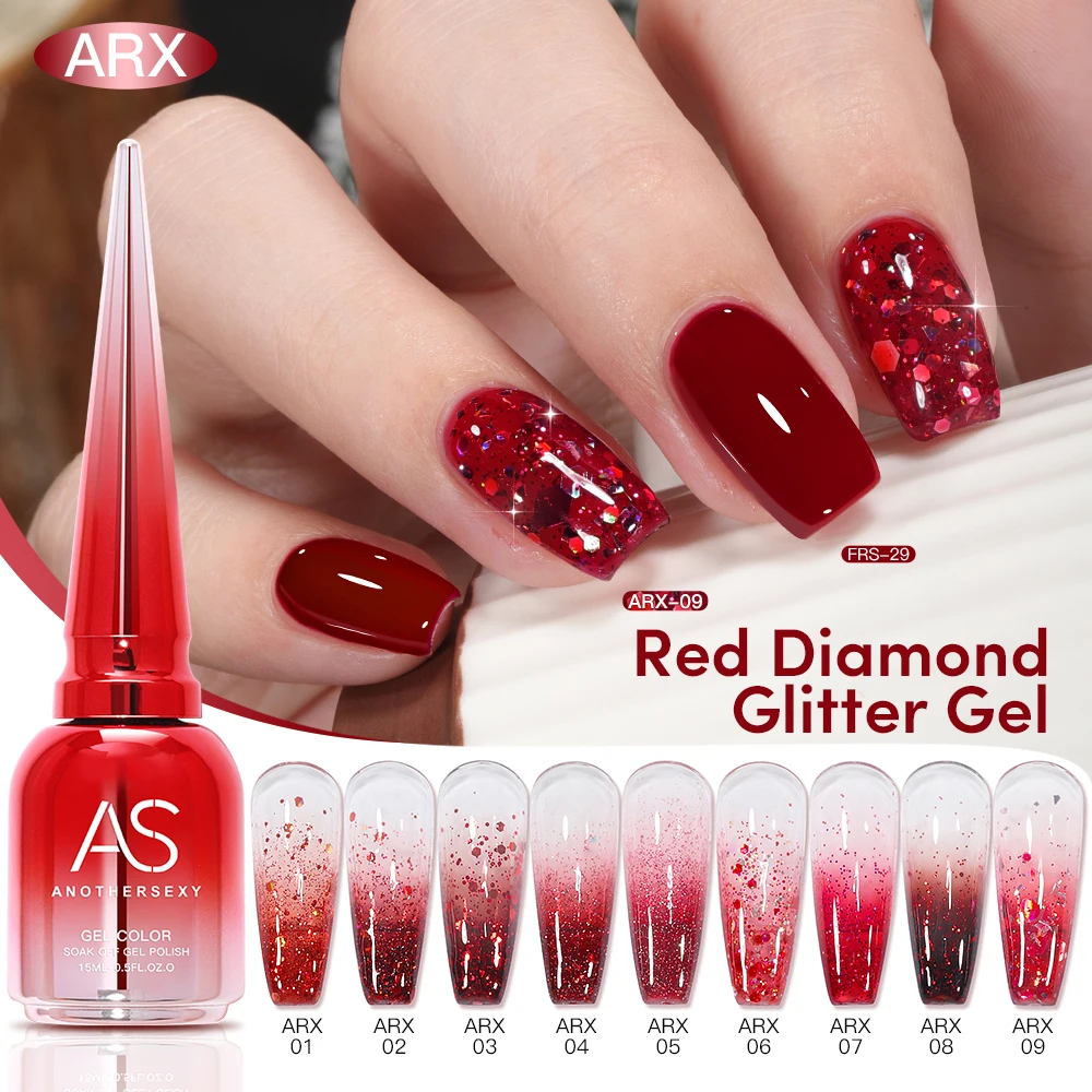 كما 15 مللي بريق الأحمر هلام طلاء الأظافر كريستال الترتر شبه دائم نقع قبالة الأشعة فوق البنفسجية هلام الورنيش مسمار الفن مانيكير قاعدة معطف فوقي فيرنيس #3
