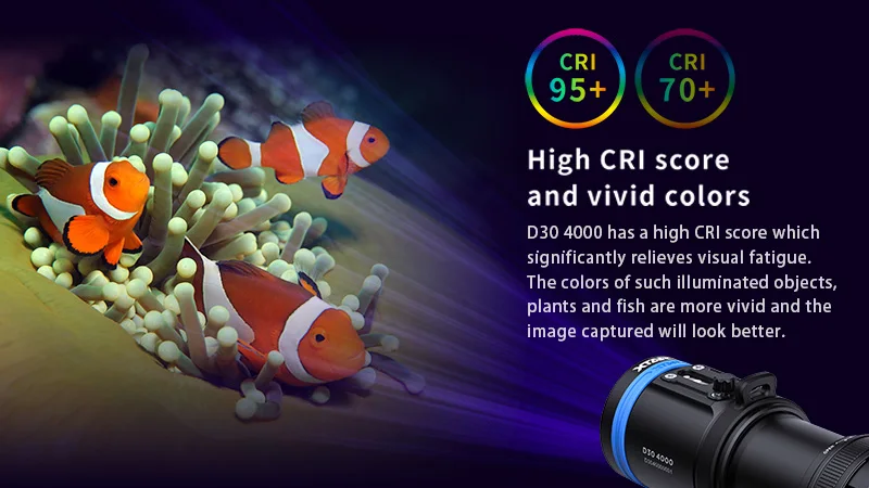 2025 D30 Linterna Led De Buseo Con 4000 Lumines Hight Lumen Flashlight CRI 95 Diving Video Light Lamps