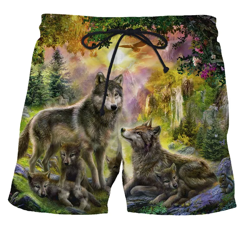 Summer Men\'s Beach Shorts Animal Wolf 3d Printed Pants High Quality Swim Shorts Harajuku Shorts Men Gym Surf Board Swimsuit 4XL