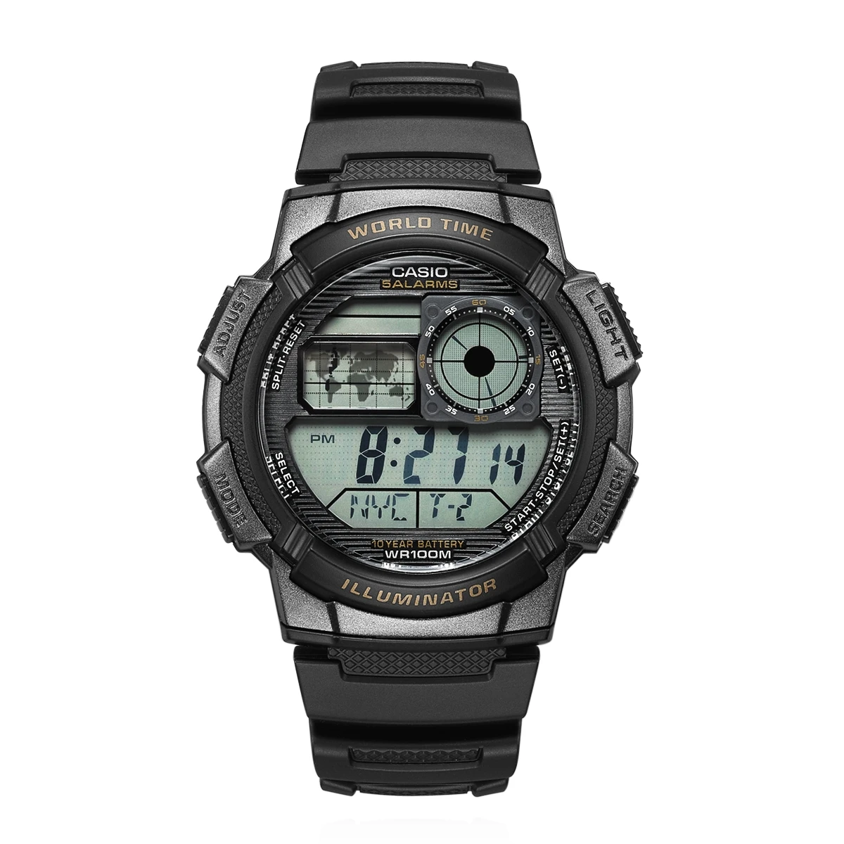 Casio AE‑1000W Series | Men’s Digital Watch | 100M Water Resistant | 10‑Year Battery | World Time | LED Light