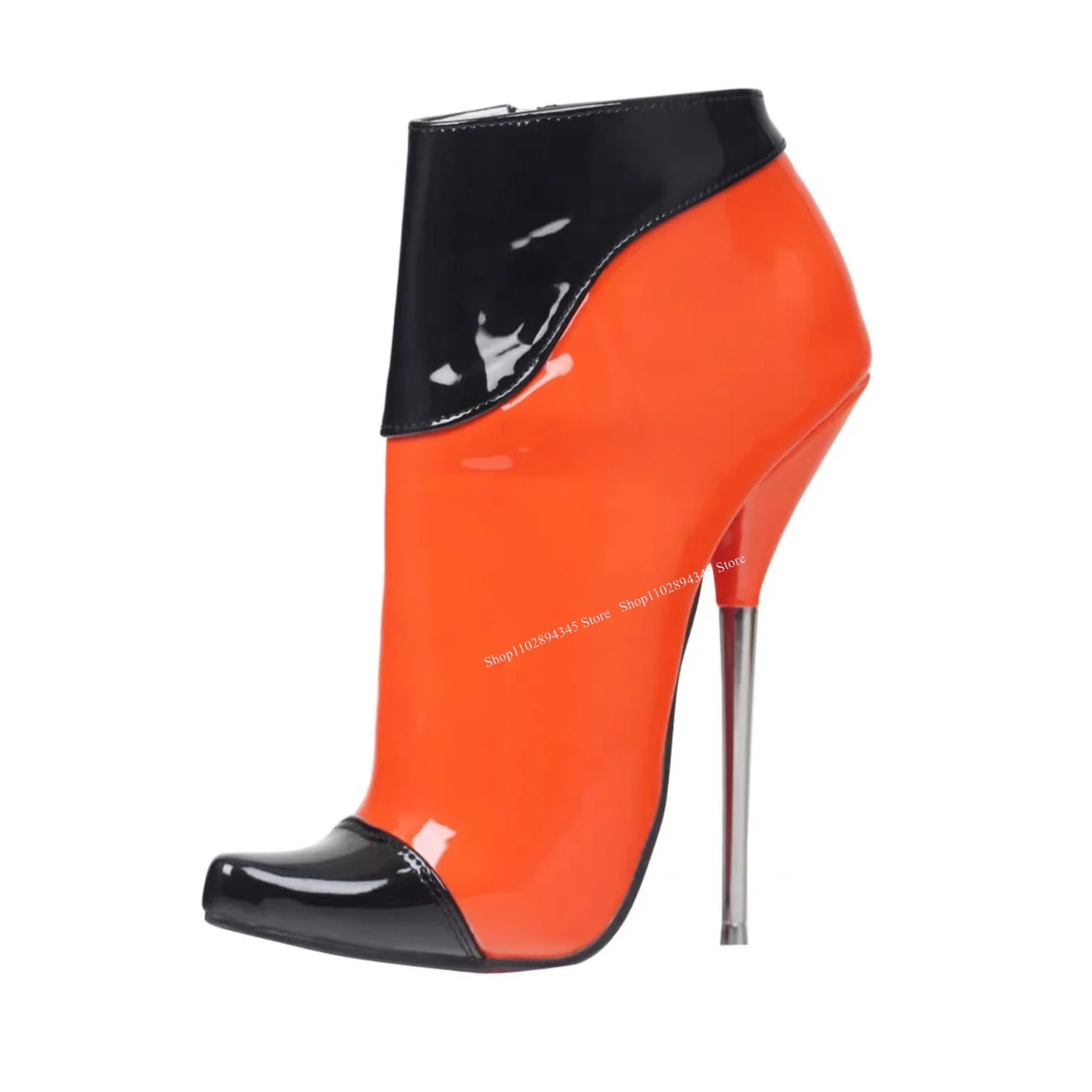 Orange Patent Leather Zipper Boots Pointed Toe Thin High Heel Cool Fashion Sexy Winter 2024 Woman Shoes Zapatillas Mujer