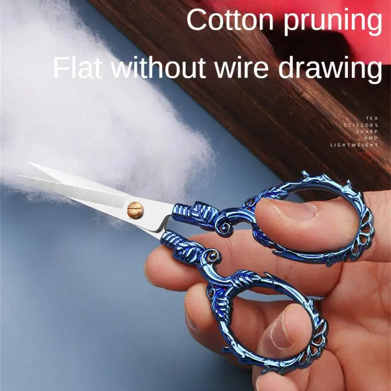 Kawaii التيتانيوم اللون مقص خمر الفولاذ منحوتة القطع والخياطة ، مقص الموضوع ، أدوات الخياطة ، القرطاسية لطيف