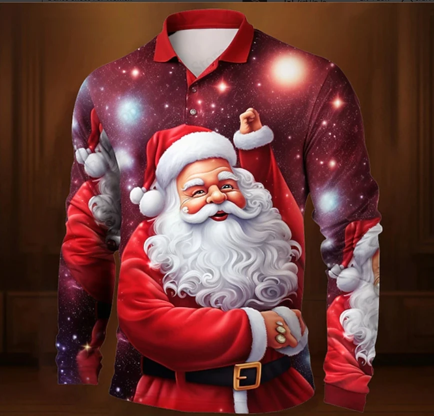 

Men's Long Sleeve Christmas Shirt Santa Claus 3d Print Hawaiian Shirts Men Women Fashion Button Up Casual Outdoor Blouse Party