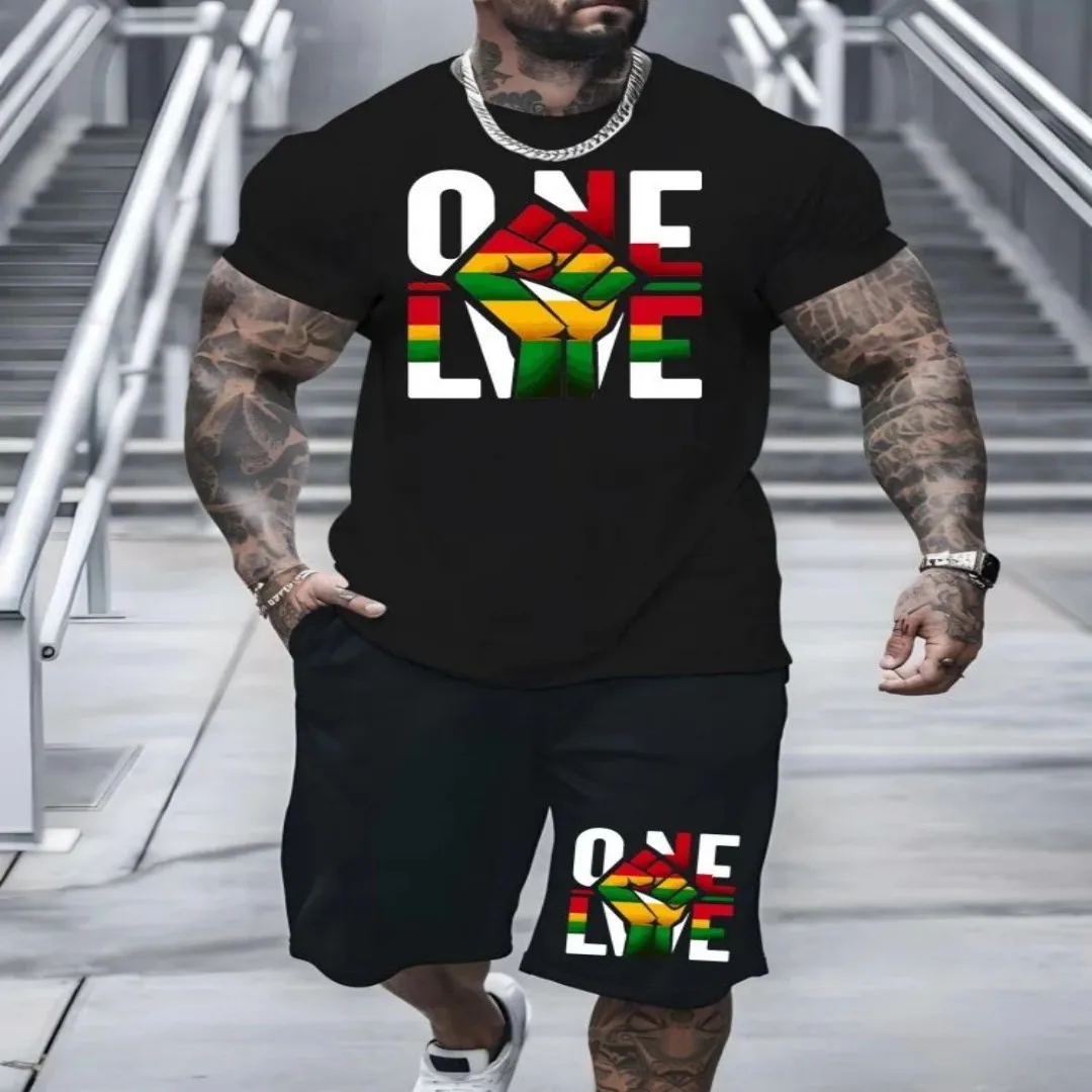 

Men's Letter Print Short Sleeve T-Shirt & Shorts Set Round Neck Gradient Short Sleeved Women's T-shirt Shorts Set