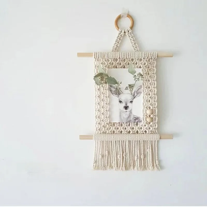 Bohemian Handwoven Tapestry Wall Hanging Picture Frame Creative Birthday Gift Artistic Cotton Rope DIY Material Kit