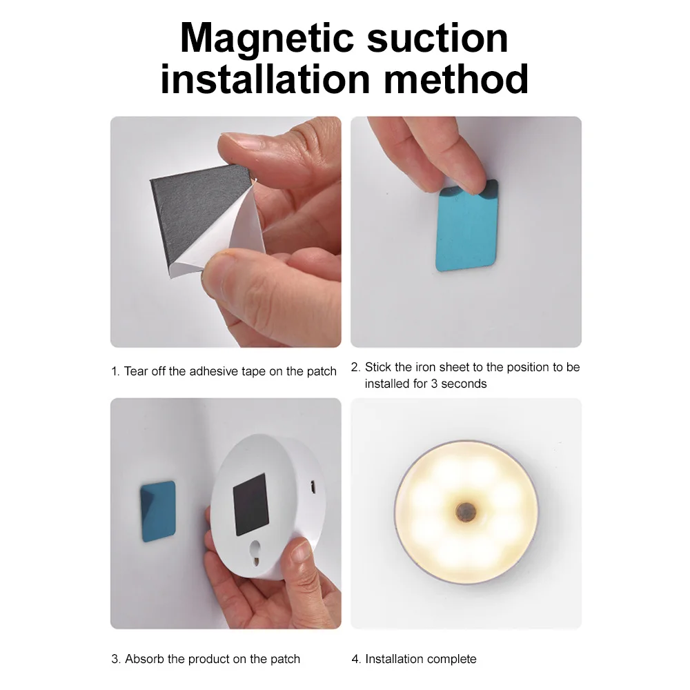 LED Motion Sensor Night Light Rechargeable Under Cabinet Light Bedside Light Magnetic Wall Lamp Corridor Stairs Light