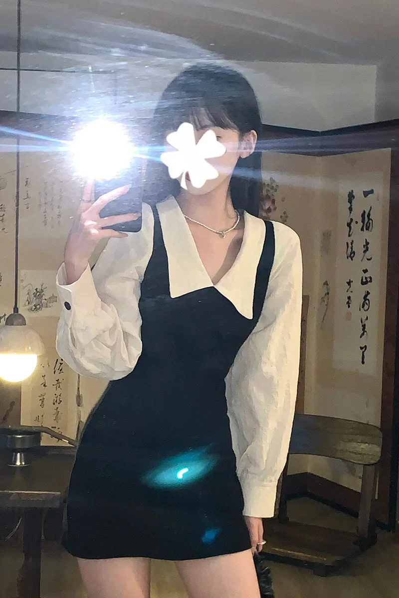 

Preppy Long Sleeve Mini Dresses For Women Korean Fashion Style Cute Sexy Peter Pan Collar A-line Casual Vestidos Chic Sukienki