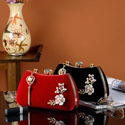 New vintage tassel pendant inset diamond velvet cloth bag portable banquet bag Hanfu dress bag Cheongsam skew bag women's bag