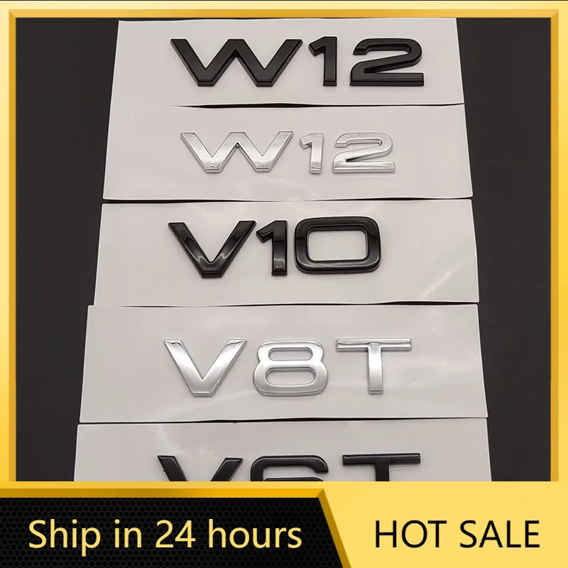 3D ABS Chrome Black Logo V6T V8T V10 W12 Emblem Letters Badge Car Sticker For Audi A6 A7 S4 S5 S6 S7 Q7 A8 R8 SQ5 TT Accessories