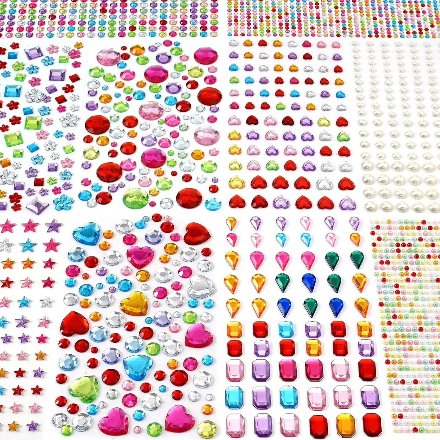 12-48 Rhinestones Gem Stickers Self Adhesive Bling Jewel Stick on Gems for DIY Face Makeup Art Crafts Rewards Teachers