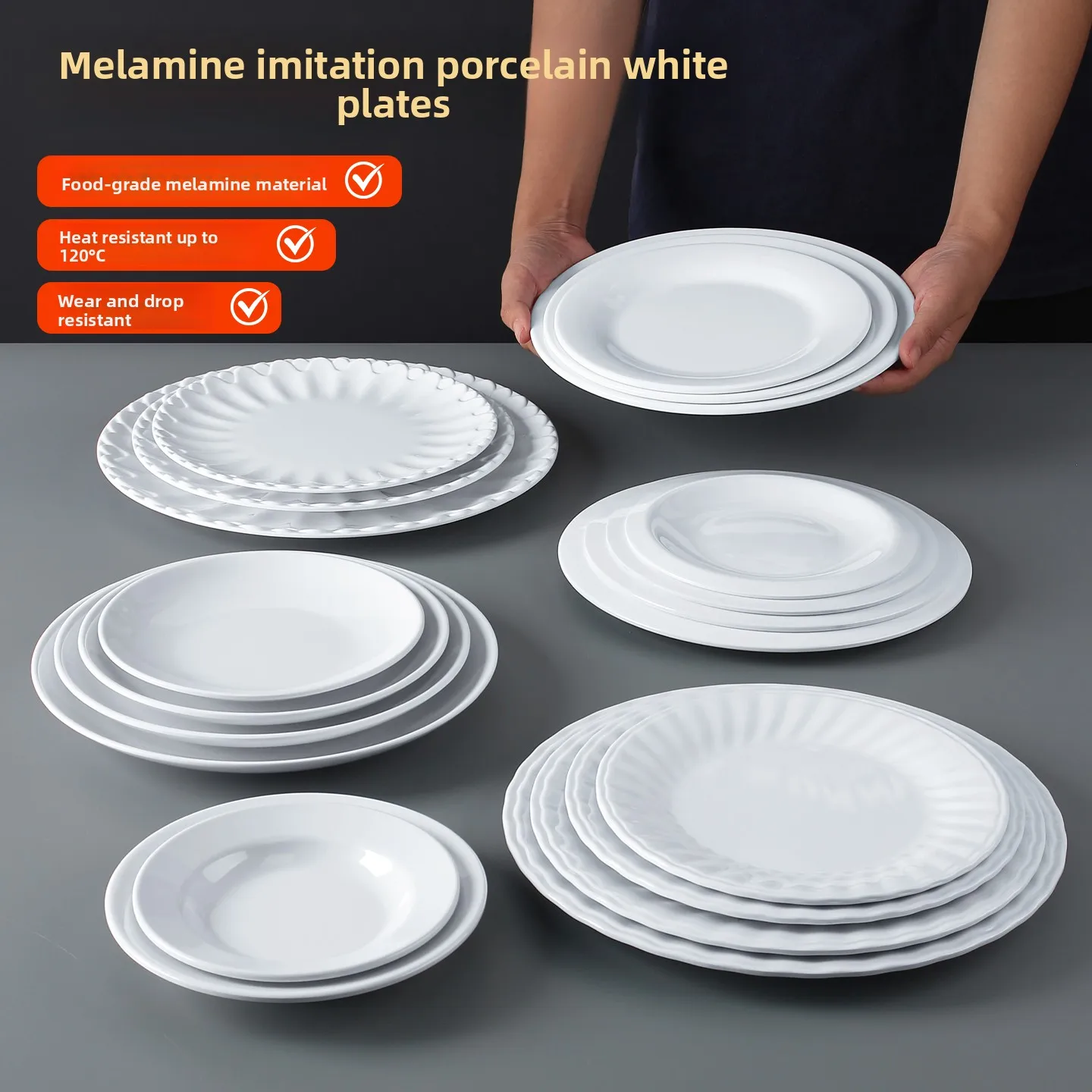 Prato Redondo de Porcelana Branca Melne para Cozinha Comercial e Restaurante, Prato de Serviço Rápido para Restaurante