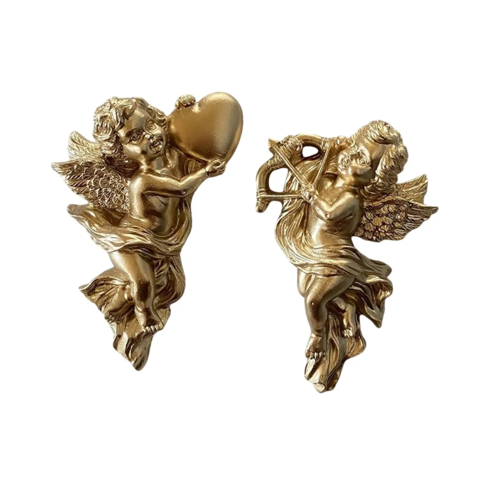 2x Resin Angel Wall Sculptures Angelic Figure Cherub Cupid with Hanging Hole Angel Figurines Wall Decoration for Garden Decor