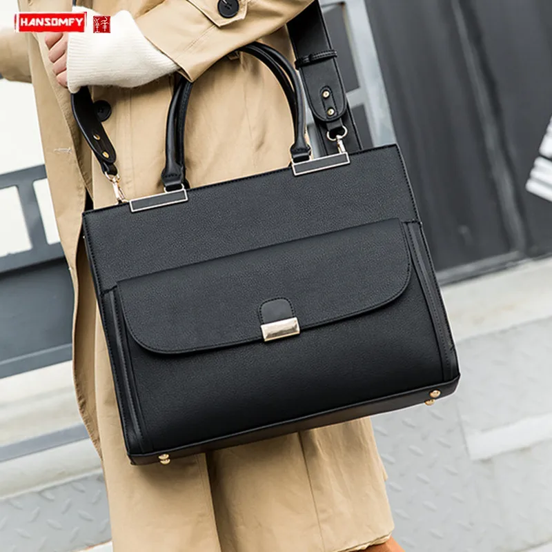 

New Women Notebook Briefcase Laptop Shoulder Slung Computer Bag Female Handbag Official Document Tote Bag Business Leather Bags