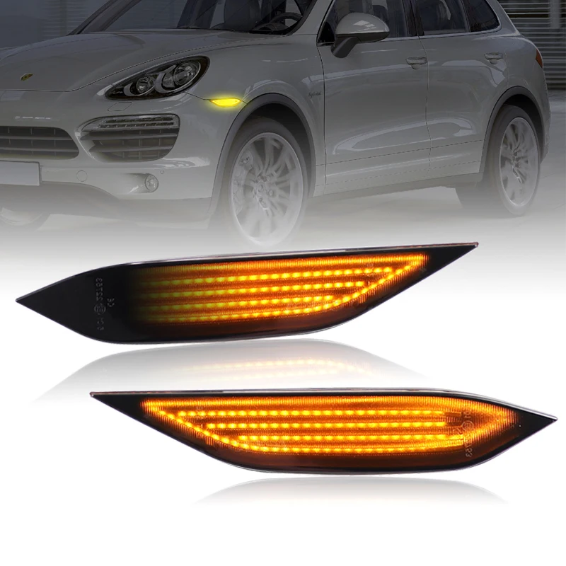 

For Porsche Cayenne 958 92A 2010-2014 Clear & Smoked Lens LED Side Marker Lamp Dynamic Amber Turn Signal Blinker Indicator Light